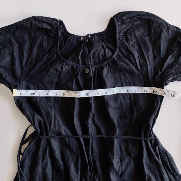 J.Crew 100% Linen Tunic Midi Dress Black Short Button Up Size XS Side Pockets - Picture 5 of 9